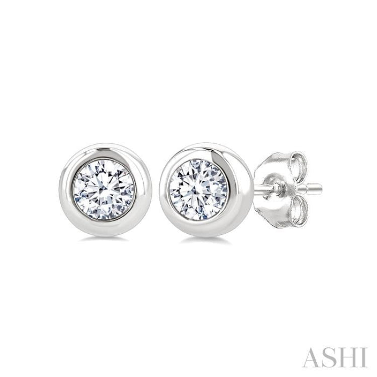 1/5 Ctw Bezel Set Round Cut Diamond Stud Earrings in 14K White Gold