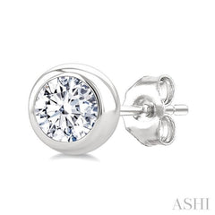 1/3 Ctw Bezel Set Round Cut Diamond Stud Earrings in 14K White Gold