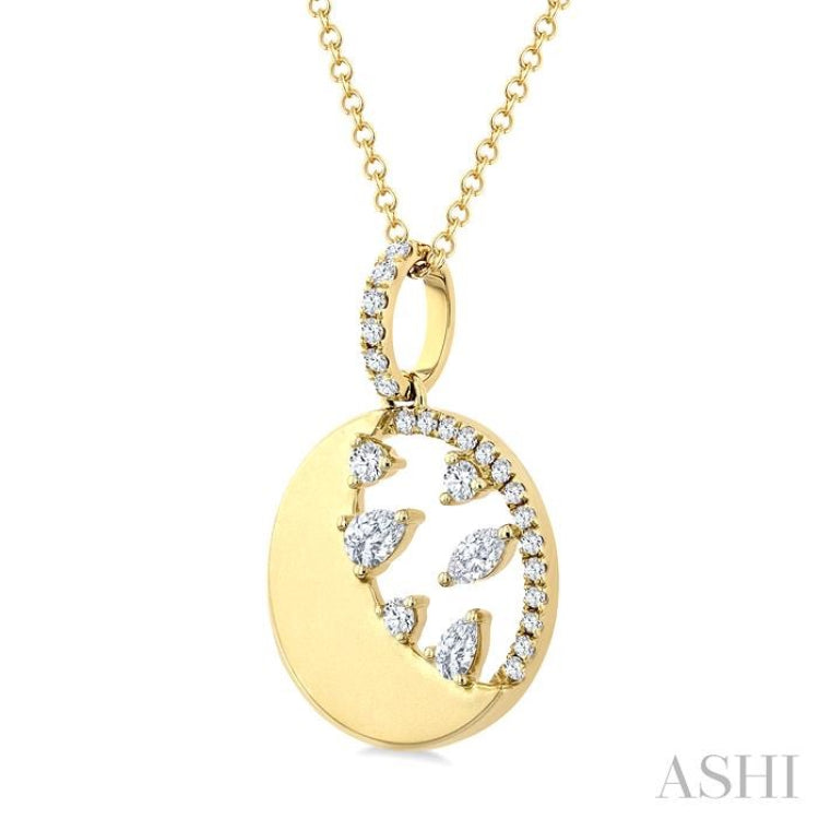 3/8 Ctw Crescent Accent Circle Marquise, Pear and Round Cut Diamond Fashion Pendant With Chain in 14K Yellow Gold