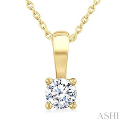 1/4 Ctw Prong Set Round Cut Diamond Solitaire Pendant With Chain in 14K Yellow Gold