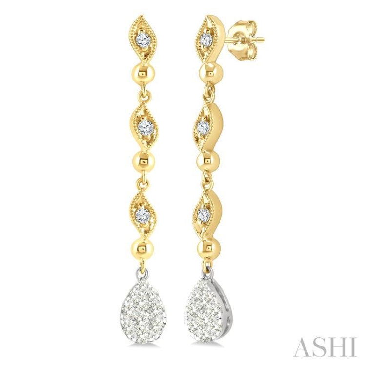 1/2 Ctw Lovebright Pear Shape Round Cut Diamond Fashion Long earrings in 14K Yellow and White Gold