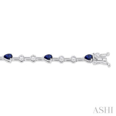 4x3 MM Pear Cut Sapphire and 1/2 Ctw Round Cut Diamond Precious Bracelet in 14K White Gold