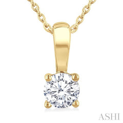 1/2 Ctw Prong Set Round Cut Diamond Solitaire Pendant With Chain in 14K Yellow Gold
