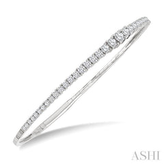 2 Ctw Round Cut Diamond Halfway Graduated Flex Bangle in 14K White Gold