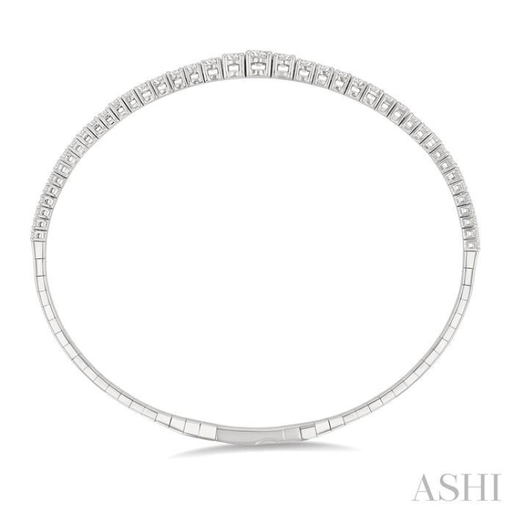 2 Ctw Round Cut Diamond Halfway Graduated Flex Bangle in 14K White Gold