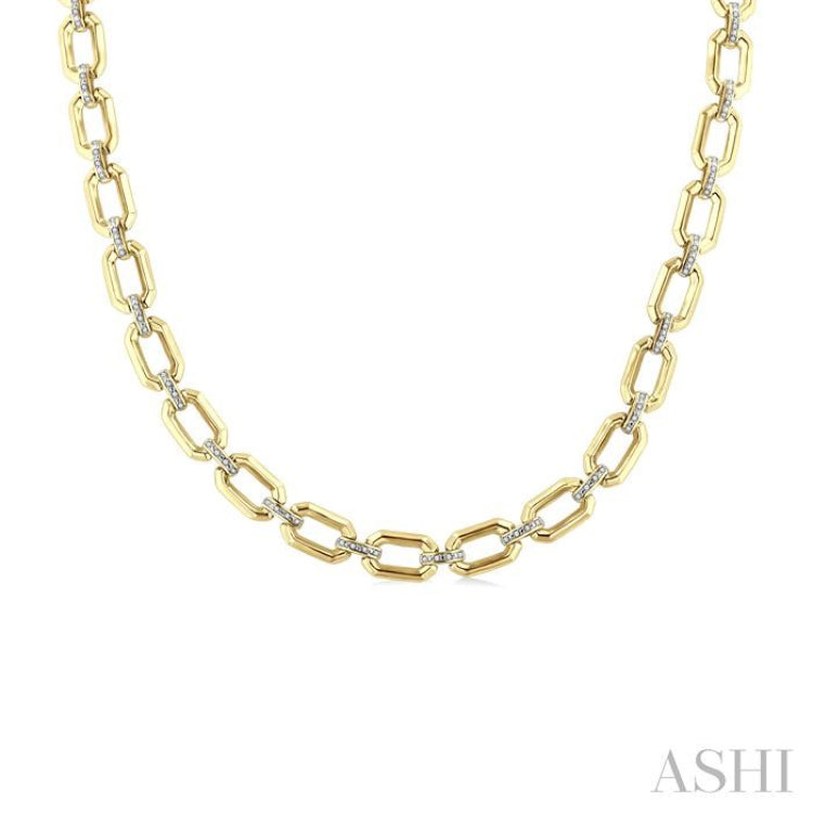 1/4 Ctw Bold Octagonal Link Round Cut Diamond Necklace in Yellow Gold Vermeil