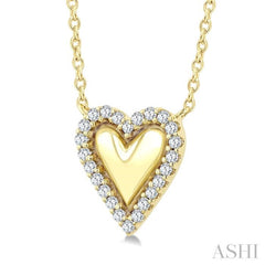 1/8 Ctw Petite Overlay Heart Round Cut Diamond Fashion Pendant With Chain in 10K Yellow Gold