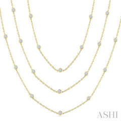 5 Ctw Bezel Set Round Cut Diamond 60-Inch Long Station Necklace in 14K Yellow Gold
