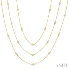 2 Ctw Bezel Set Round Cut Diamond 60-Inch Long Station Necklace in 14K Yellow Gold