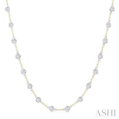 5 Ctw Bezel Set Round Cut Diamond Station Necklace in 14K Yellow and White Gold