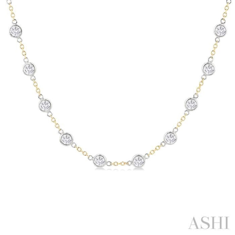 5 Ctw Bezel Set Round Cut Diamond Station Necklace in 14K Yellow and White Gold