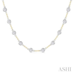 5 Ctw Bezel Set Round Cut Diamond Station Necklace in 14K Yellow and White Gold