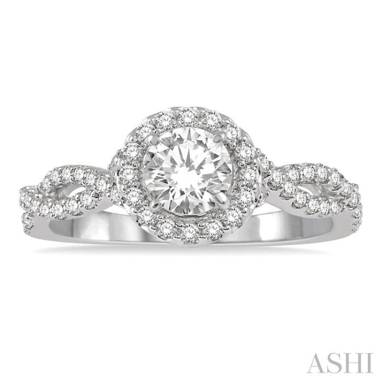 3/8 Ctw Semi-Mount Round Center Diamond Entwined Engagement Ring in 14K White Gold