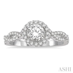 3/8 Ctw Semi-Mount Round Center Diamond Entwined Engagement Ring in 14K White Gold