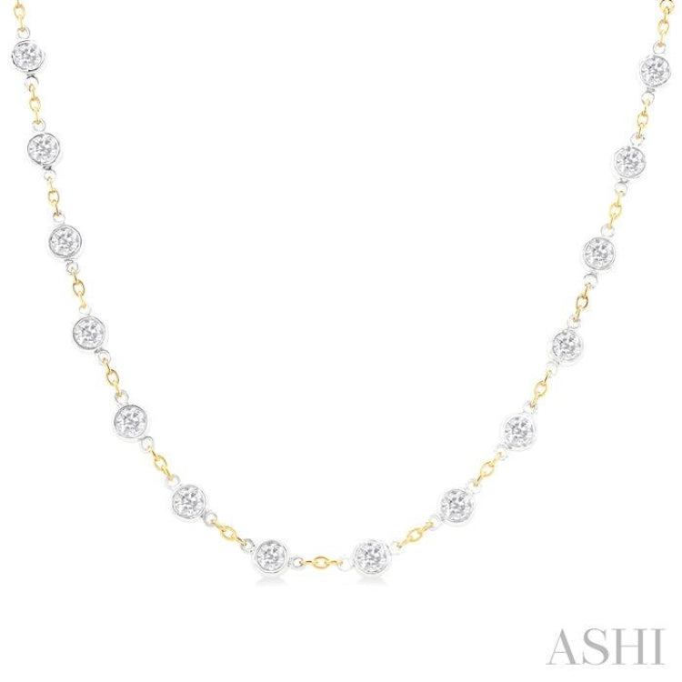4 Ctw Bezel Set Round Cut Diamond Station Necklace in 14K Yellow and White Gold