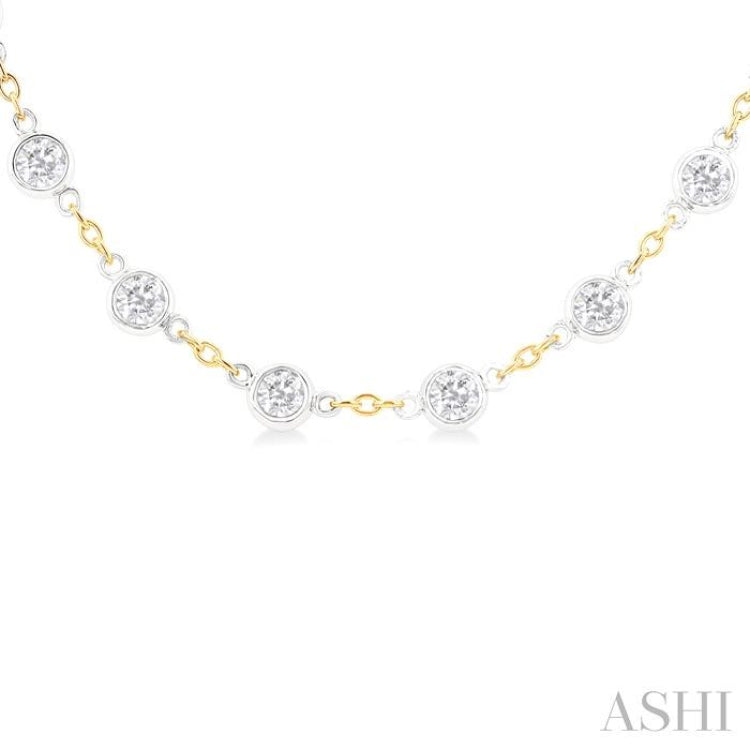 4 Ctw Bezel Set Round Cut Diamond Station Necklace in 14K Yellow and White Gold