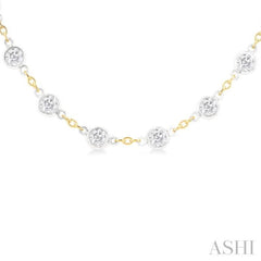 4 Ctw Bezel Set Round Cut Diamond Station Necklace in 14K Yellow and White Gold