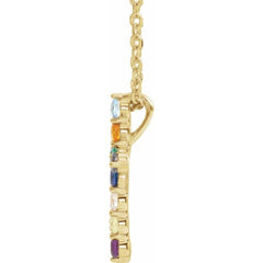 14K Yellow Gold Natural Multi-Gemstone & .03 CT Natural Diamond Cross 16-18" Necklace