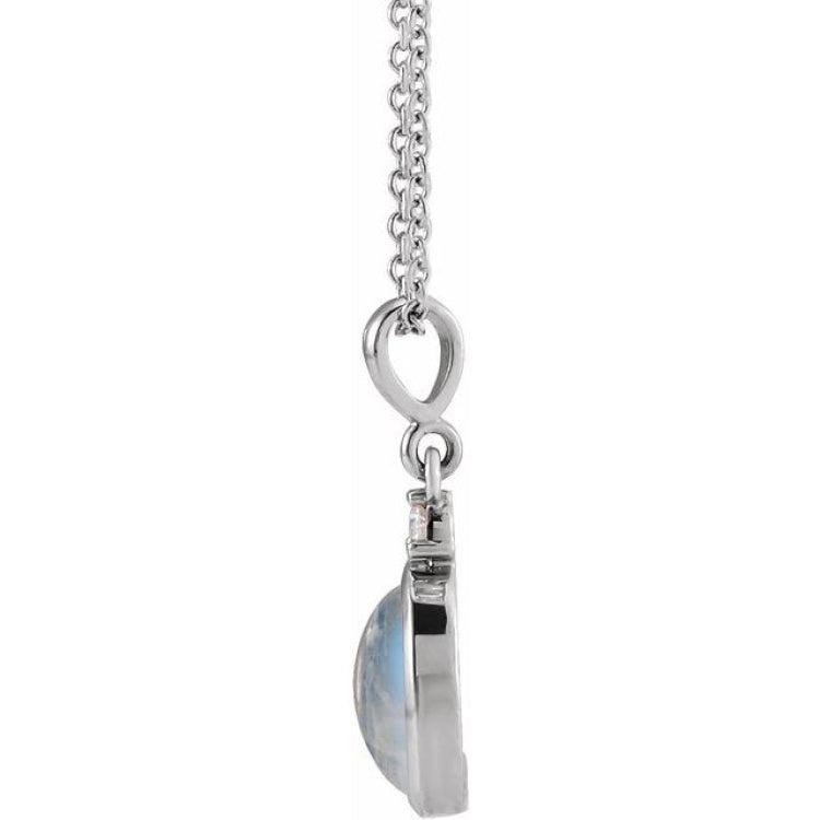 Platinum 8x6 mm Natural Rainbow Moonstone & .03 CT Natural Diamond 16-18" Necklace