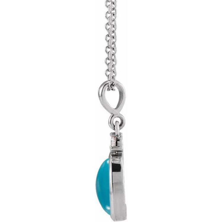 Sterling Silver 6x4 mm Natural Turquoise & .015 CT Natural Diamond 16-18" Necklace