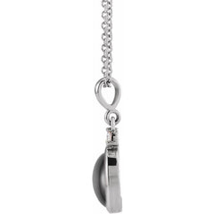 14K White Gold 6x4 mm Natural Black Onyx & .015 CT Natural Diamond 16-18" Necklace
