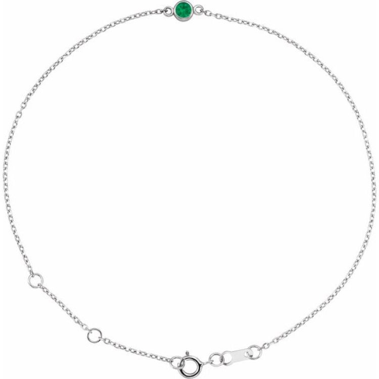 Sterling Silver Natural Emerald Bezel-Set Solitaire 6 1/2-7 1/2" Bracelet