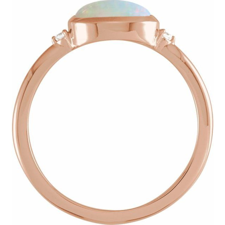 14K Rose Gold Natural Ethiopian Opal & .03 CTW Natural Diamond Ring