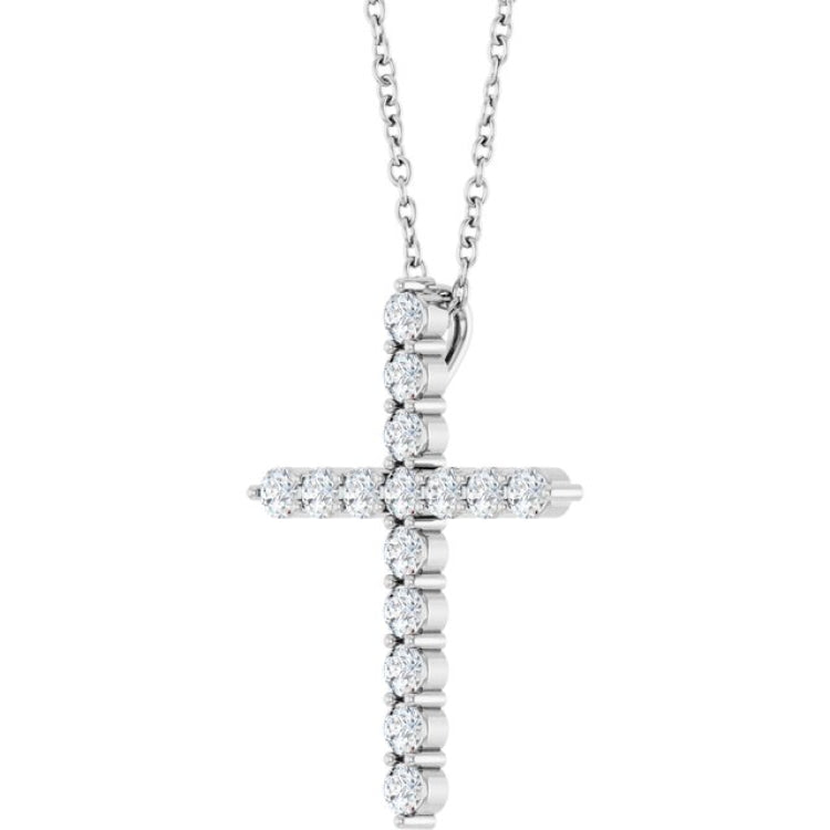 14K White Gold 1/2 CTW Natural Diamond Cross 16-18" Necklace