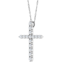 14K White Gold 1/2 CTW Natural Diamond Cross 16-18" Necklace