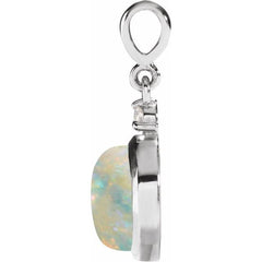 14K White Gold 8 mm Natural White Opal & .03 CT Natural Diamond Pendant