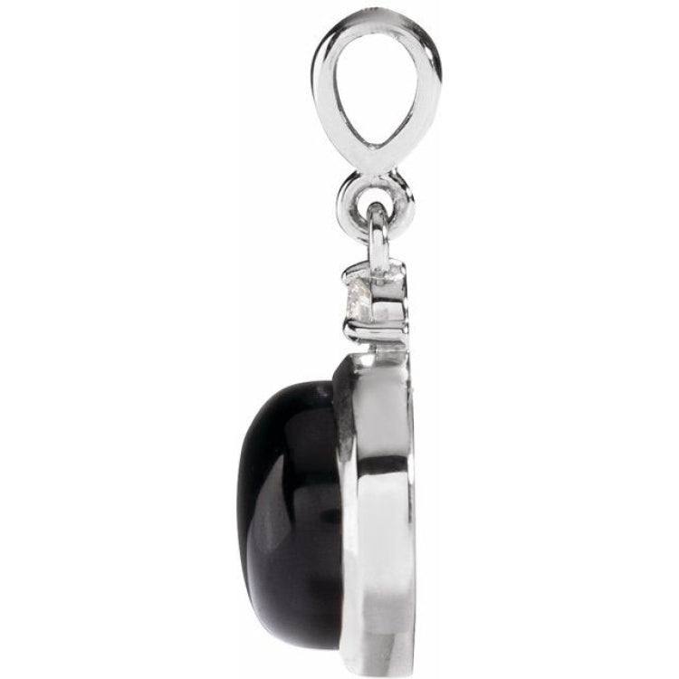 Sterling Silver 8 mm Natural Black Onyx & .03 CT Natural Diamond Cabochon Pendant