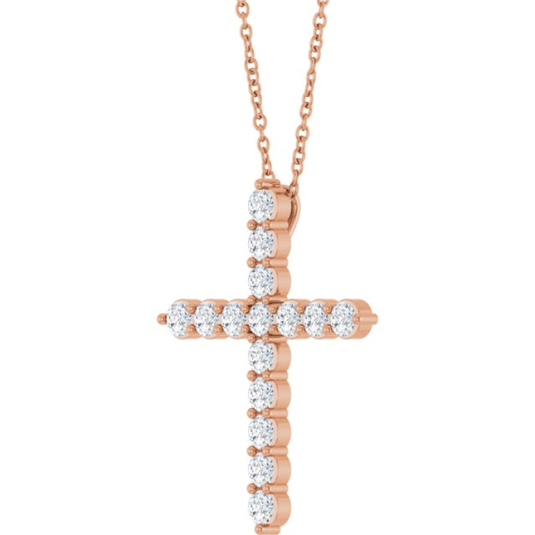14K Rose Gold 3/4 CTW Lab-Grown Diamond Cross 16-18" Necklace
