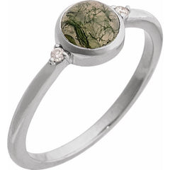 Sterling Silver Natural Moss Agate & .03 CTW Natural Diamond Ring
