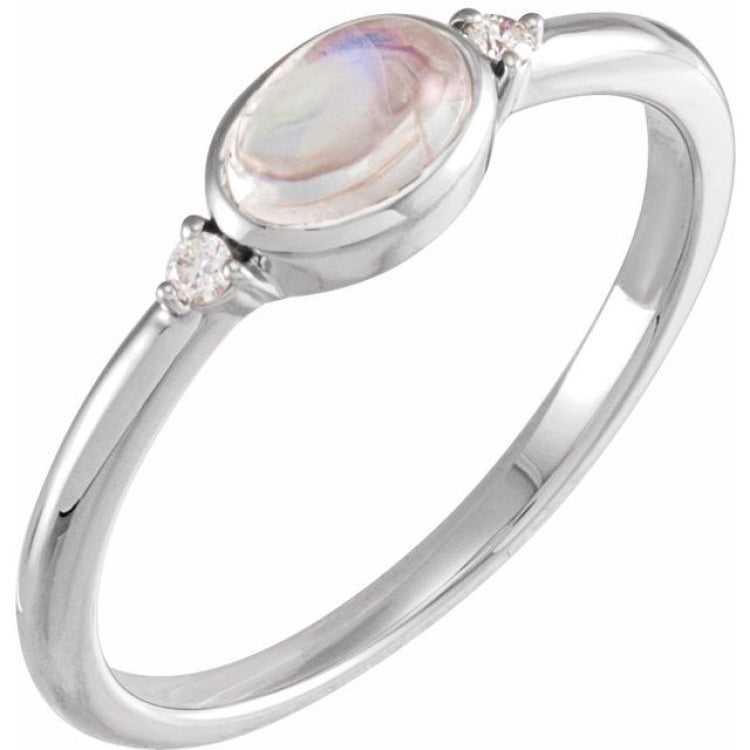 Platinum Natural Rainbow Moonstone & .03 CTW Natural Diamond Ring