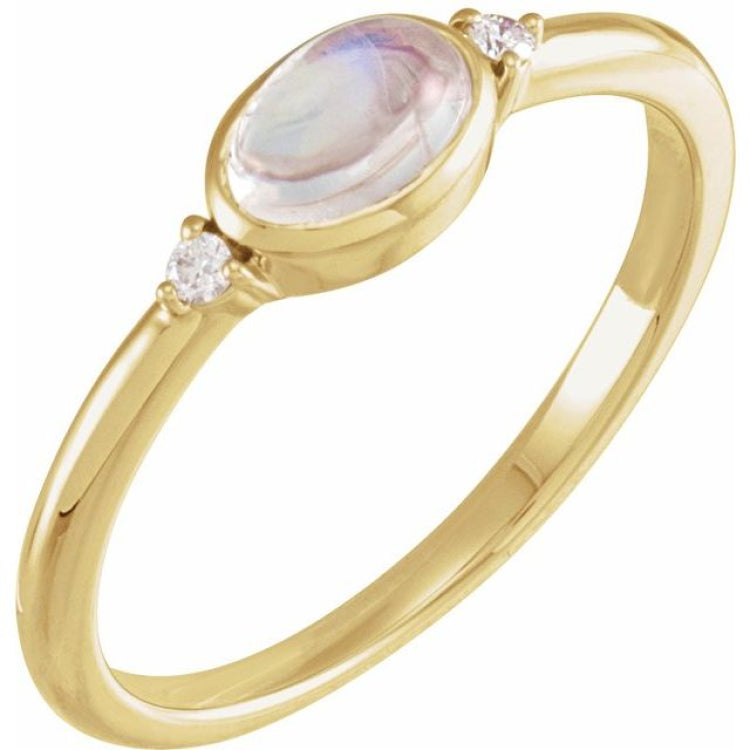 14K Yellow Gold Natural Rainbow Moonstone & .03 CTW Natural Diamond Ring
