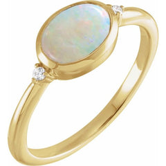 14K Yellow Gold Natural White Opal & .03 CTW Natural Diamond Ring