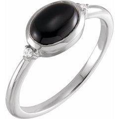 Sterling Silver 9x7 mm Round Natural Black Onyx & .03 CTW Natural Diamond Ring