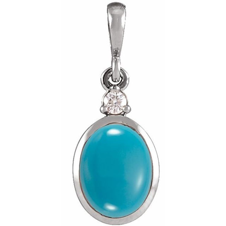 Platinum 12x10 mm Natural Turquoise & .03 CT Natural Diamond Cabochon Pendant