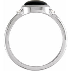 Platinum10x8 mm Round Natural Black Onyx & .03 CTW Natural Diamond Ring