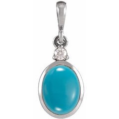 Sterling Silver 9x7 mm Natural Turquoise & .03 CT Natural Diamond Cabochon Pendant