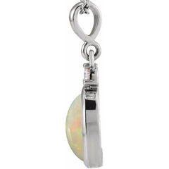 Sterling Silver 5x3 mm Natural White Opal & .02 CT Natural Diamond Cabochon Pendant