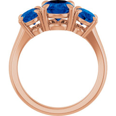 14K Rose Gold 9x7 mm Oval Lab-Grown Blue Sapphire Three-Stone Ring