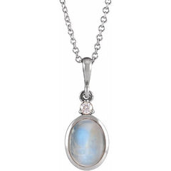 Sterling Silver 10x8 mm Natural Rainbow Moonstone & .03 CT Natural Diamond 16-18" Necklace