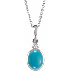 Platinum 5x3 mm Natural Turquoise & .03 CT Natural Diamond 16-18" Necklace