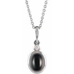 14K White Gold 9x7 mm Natural Black Onyx & .03 CT Natural Diamond 16-18" Necklace