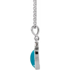 Sterling Silver 9x7 mm Natural Turquoise & .03 CT Natural Diamond 16-18" Necklace