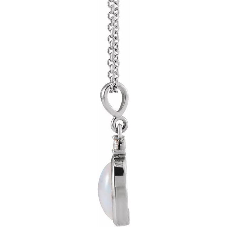 14K White Gold 9x7 mm Natural White Opal & .03 CT Natural Diamond 16-18" Necklace