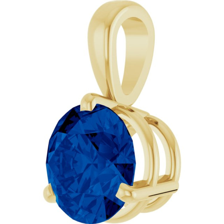 14K Yellow Gold Lab-Grown Blue Sapphire Pendant