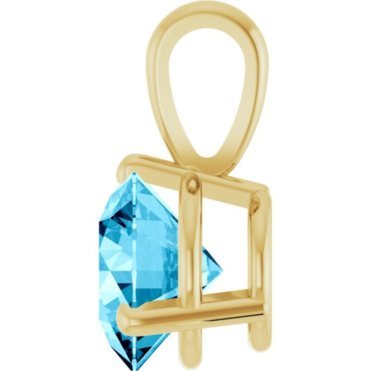 14K Yellow Gold Lab-Grown Aqua Sapphire Pendant