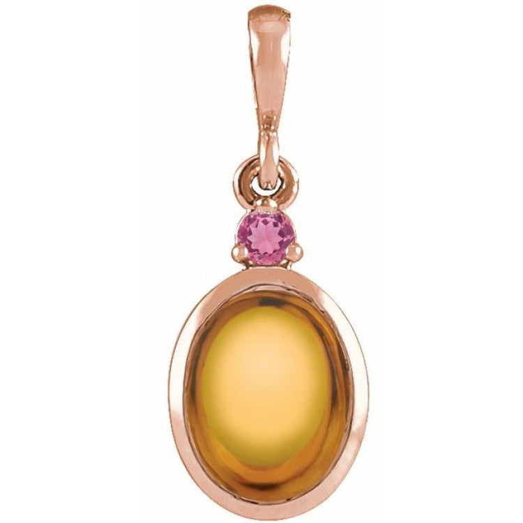 14K Rose Gold 6x4 mm Natural Citrine & Natural Pink Tourmaline Pendant